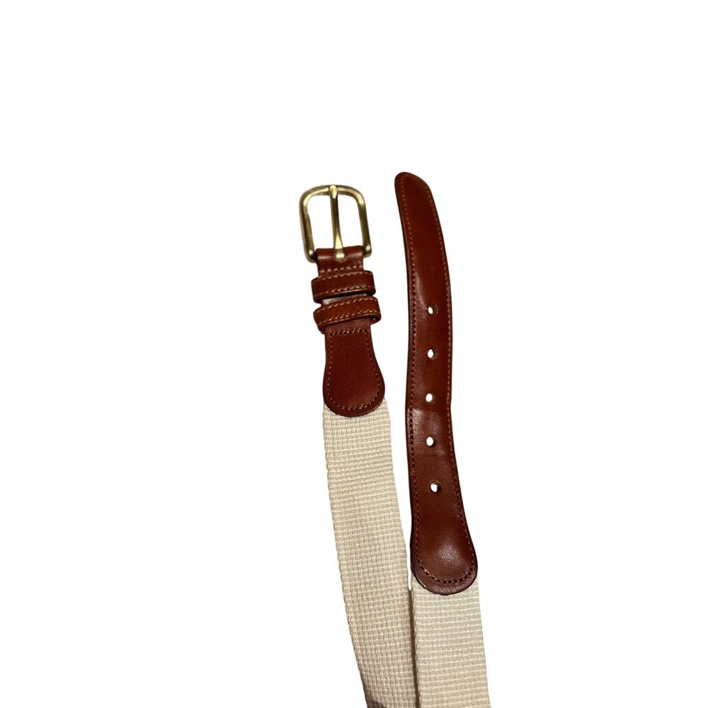 Coach Natural Linen Canvas Belt Men's Size 38 Brown Leather Brass Buckle